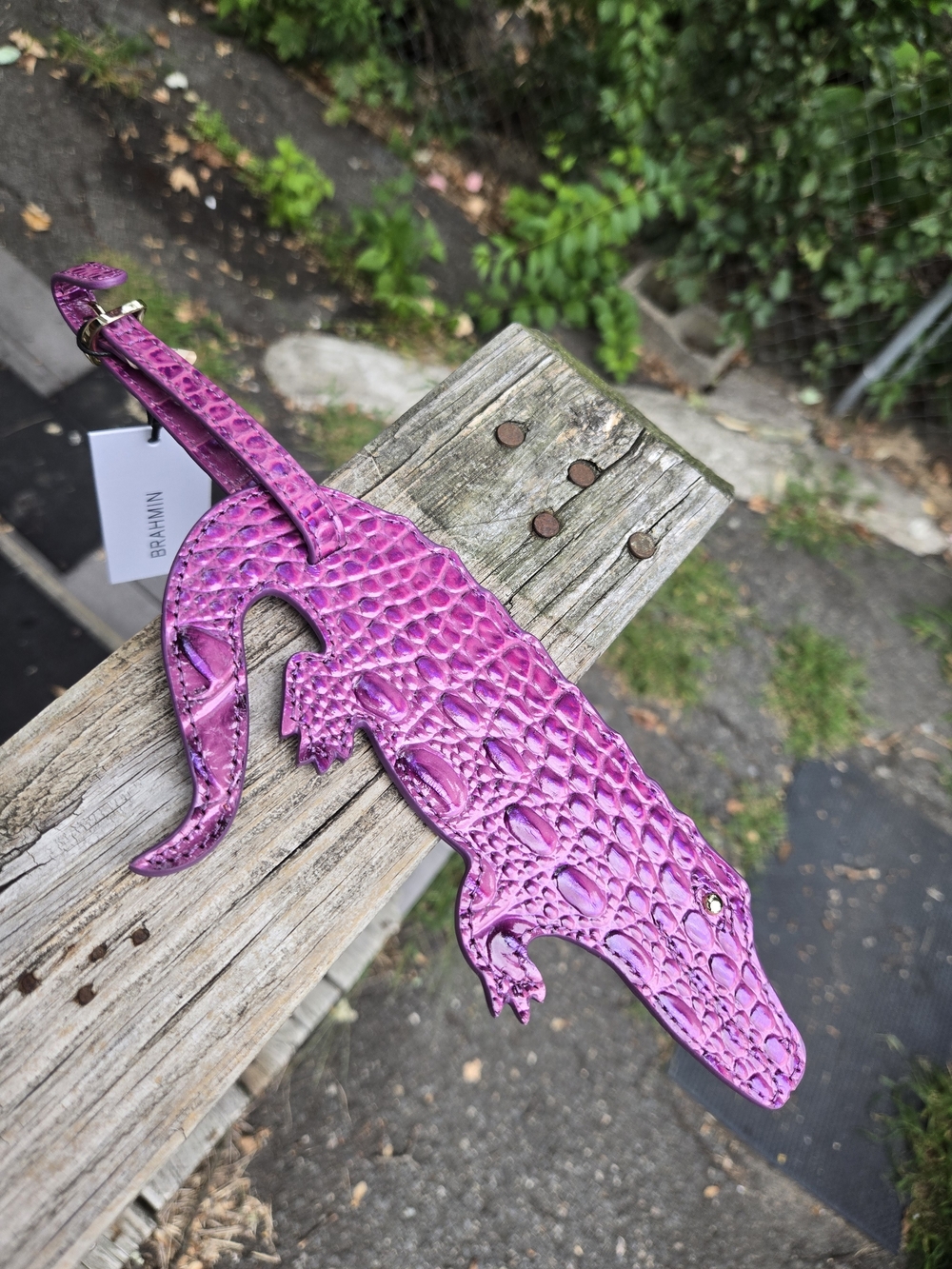Brahmin Purple Pink Croc-Embossed Genuine Leather Luggage Tag NWT